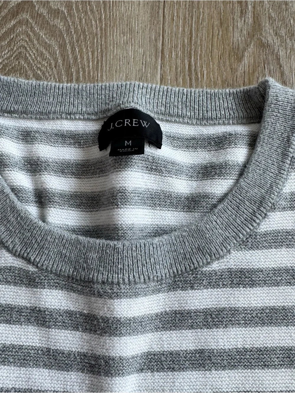 J. Crew Men's Gray & White Striped Crewneck Sweater